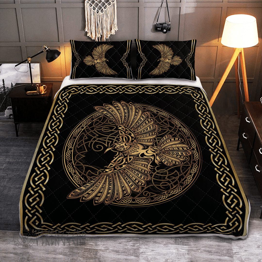 Theonederland - Odin's Celtic Raven on the background Yggdrasil Viking Quilt Set