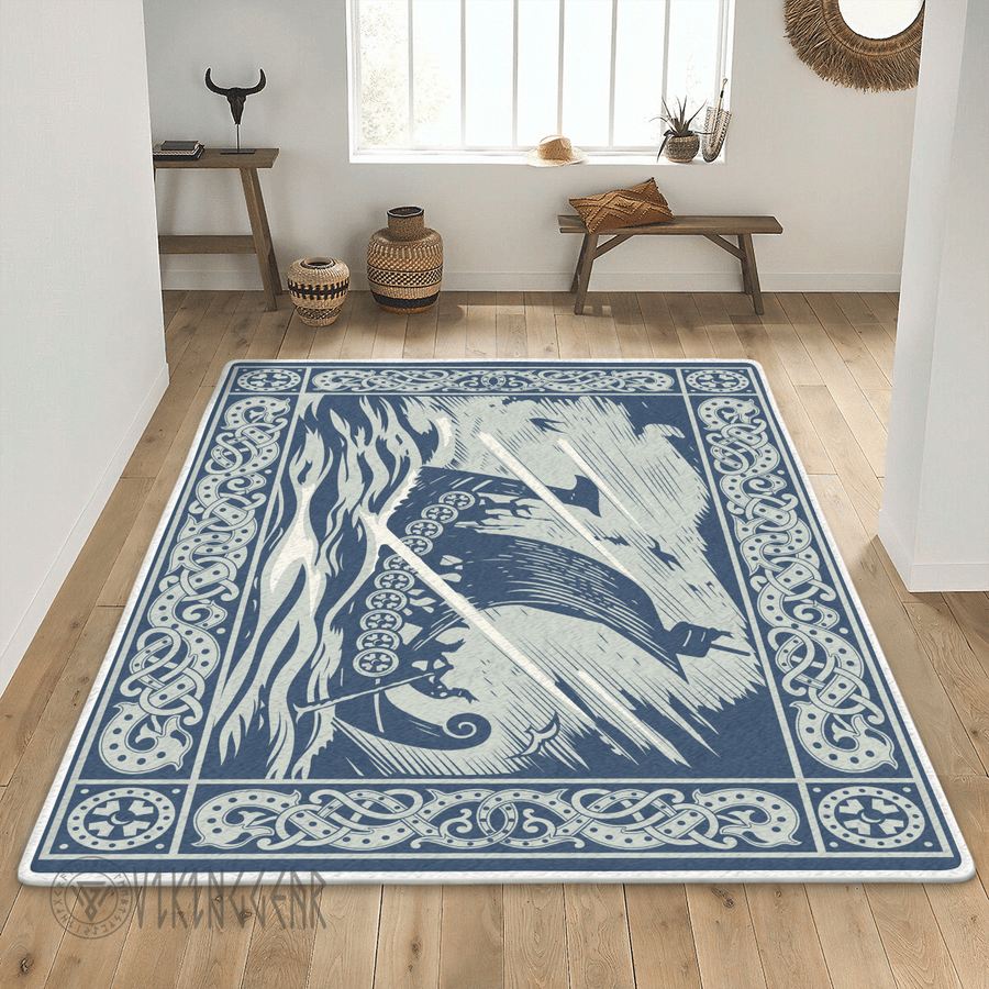 Theonederland - Old Norse Ship At Sea Painting Viking Area Rug - Image 3