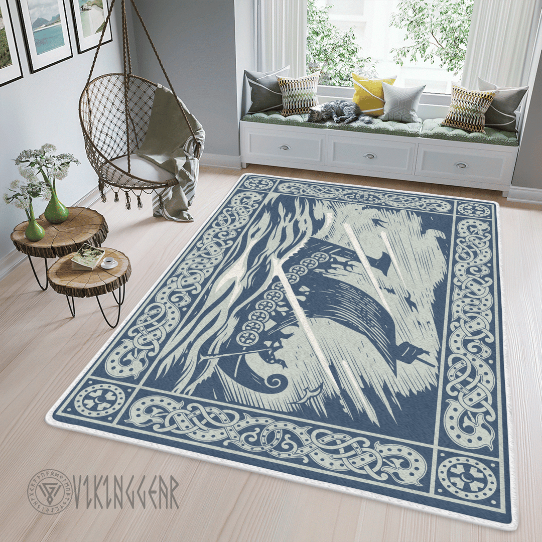 Theonederland - Old Norse Ship At Sea Painting Viking Area Rug