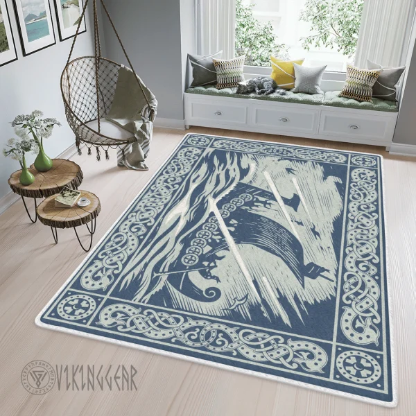 Theonederland - Old Norse Ship At Sea Painting Viking Area Rug - Image 6