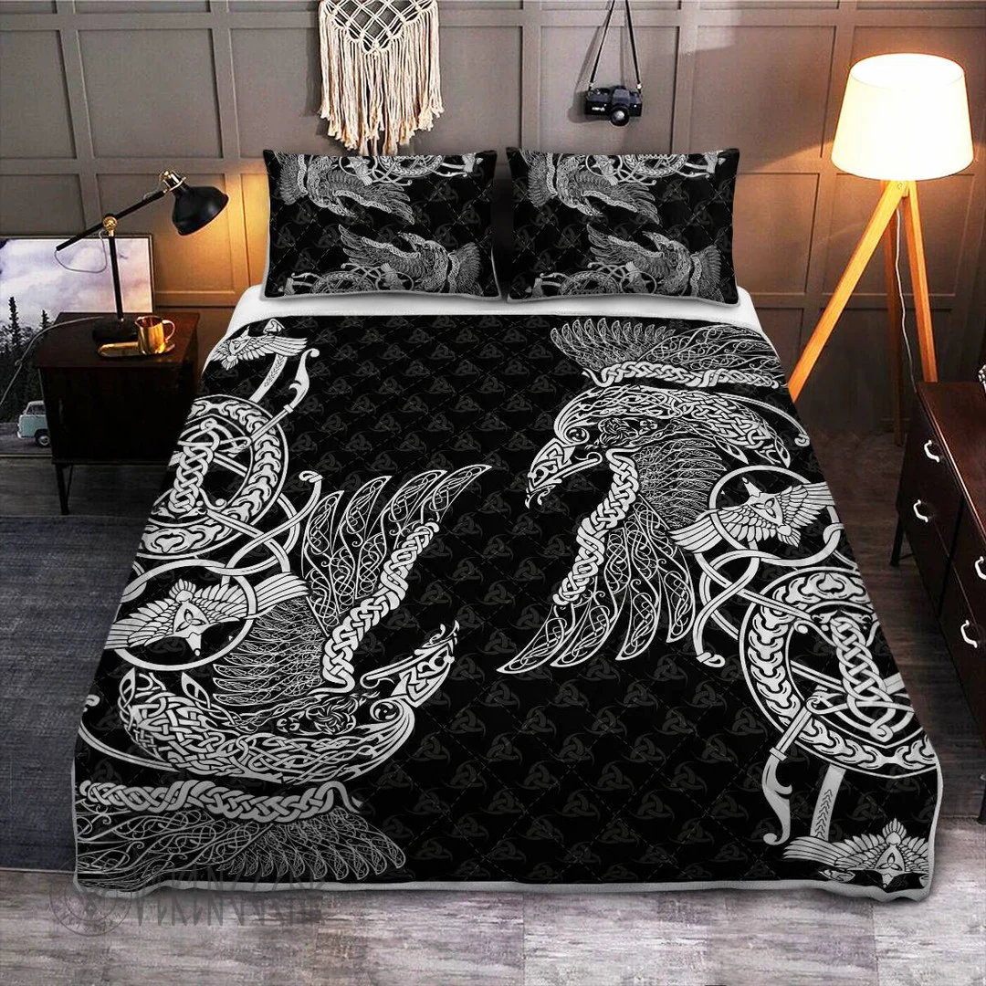 Theonederland - Raven Celtic Norse Mythology Viking Quilt Set Link Art Design