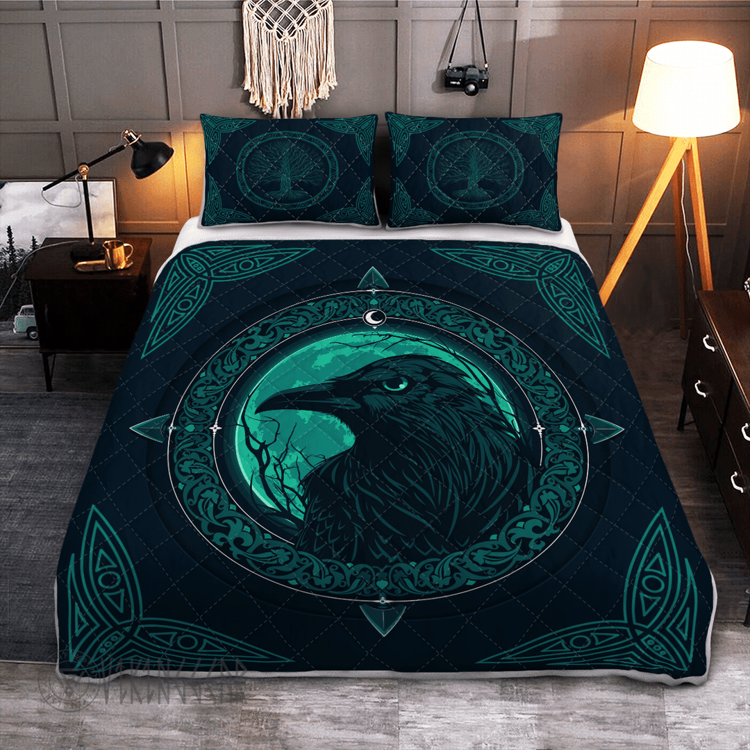 Theonederland - Raven Celtic Pattern Tree Of Life Viking Quilt Set