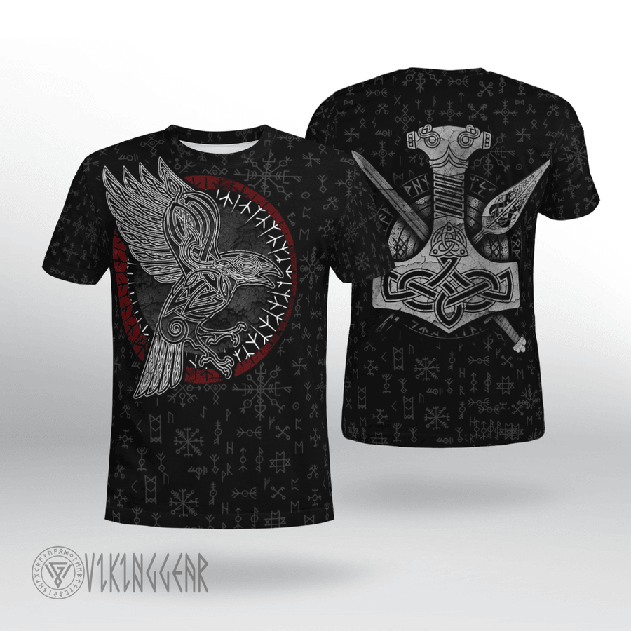 Theonederland - Raven Hammer And Spear Odin Viking T-shirt