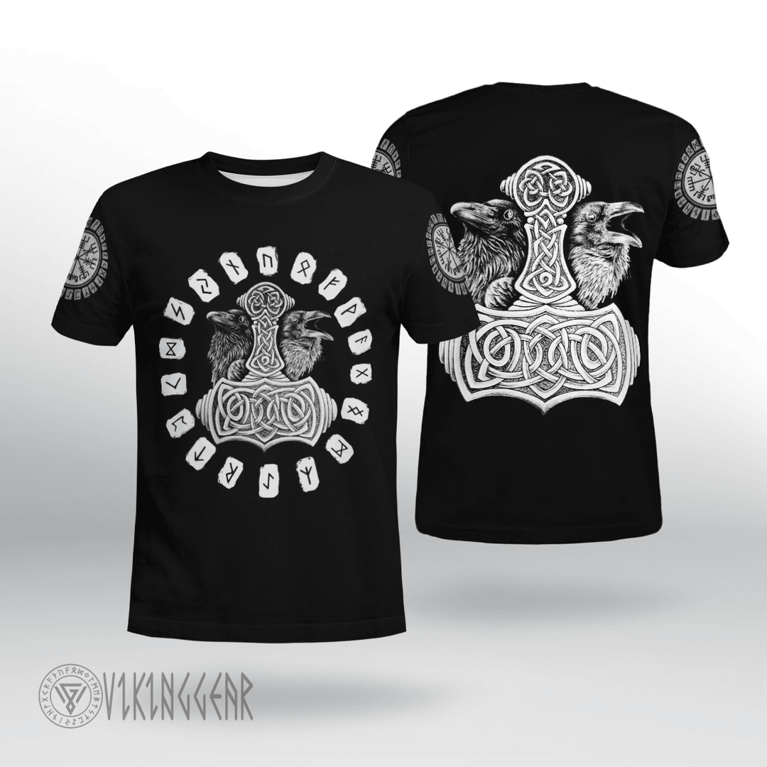 Theonederland - Raven Hammer Art Black Viking T-shirt