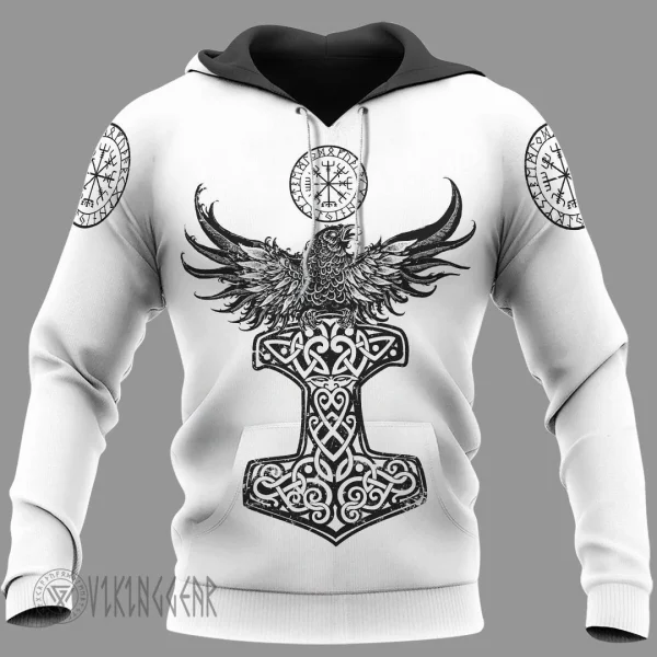Theonederland - Raven Hammer Vegvisir Yggdrasil Viking Hoodie - Image 4