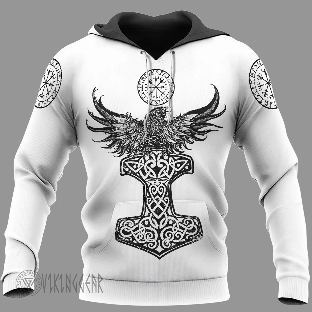 Theonederland - Raven Hammer Vegvisir Yggdrasil Viking Hoodie