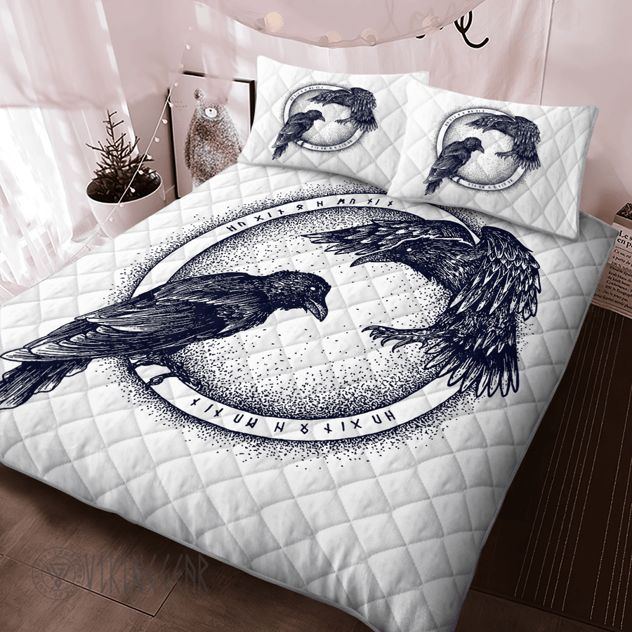 Theonederland - Raven Of Odin Hugin And Munin Viking Quilt Set