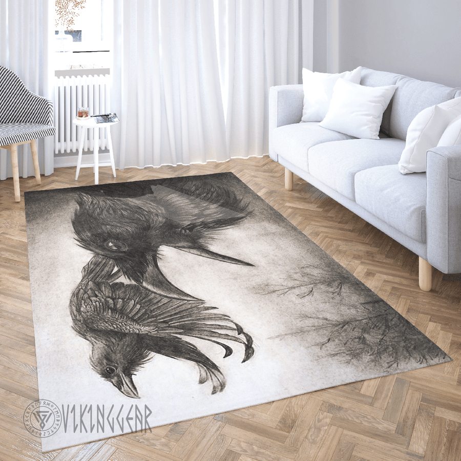 Theonederland - Raven Of Odin Huginn and Muninn Viking Area Rug