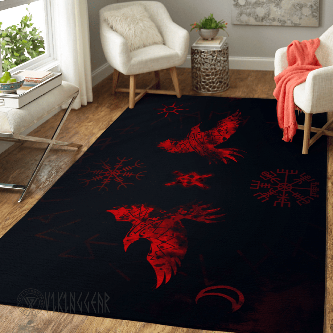 Theonederland - Raven Rune Vegvisir Red Design Viking Area Rug