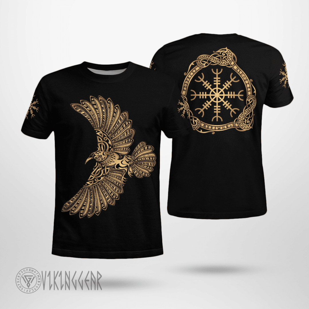 Theonederland - Raven The Helm of Awe Viking T-Shirt Golden Color Design