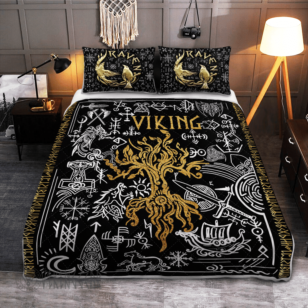 Theonederland - Raven Tree Of Life Yggdrasil Viking Quilt Set