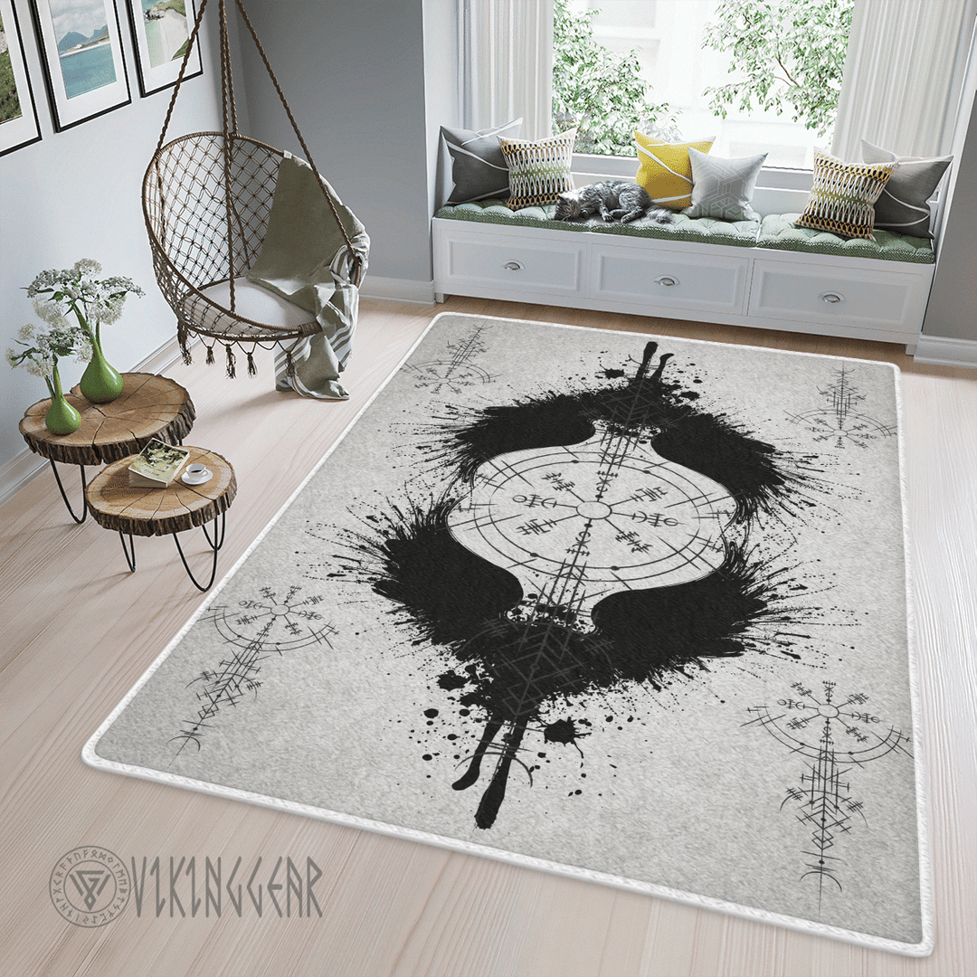 Theonederland - Raven Vegvisir Black Design Viking Area Rug
