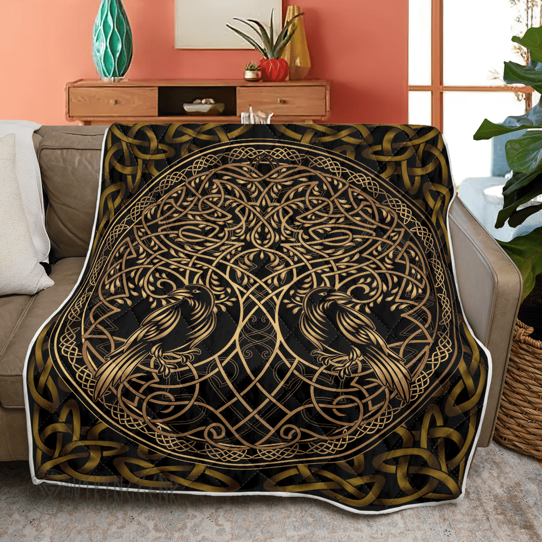Theonederland - Raven Viking And Tree Yggdrasil - Viking Quilt