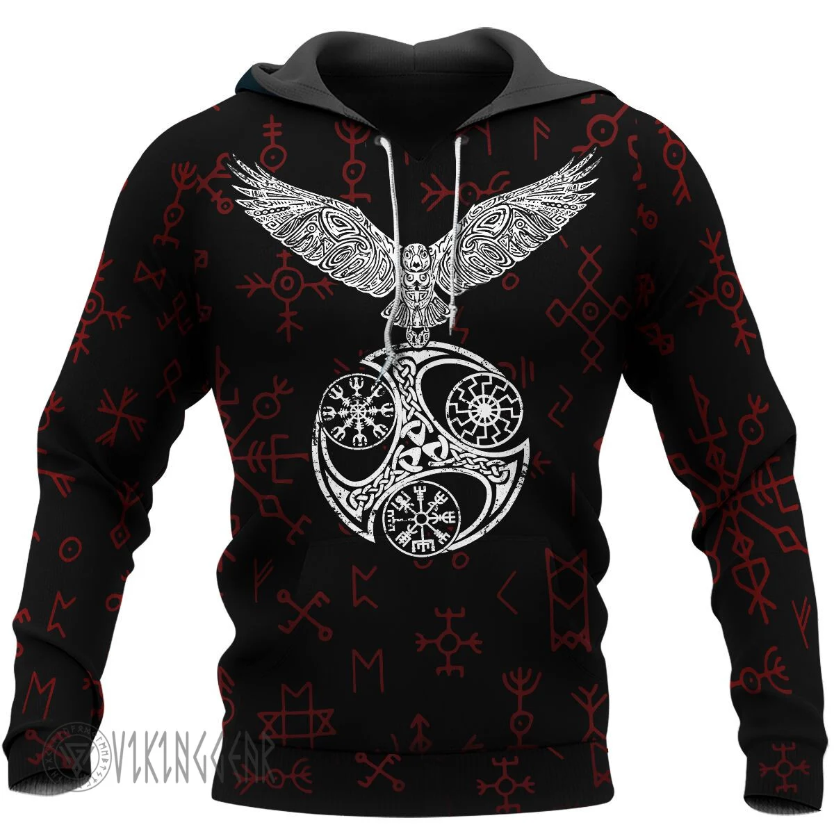 Theonederland - Raven With Vegvisir Symbol Viking Hoodie