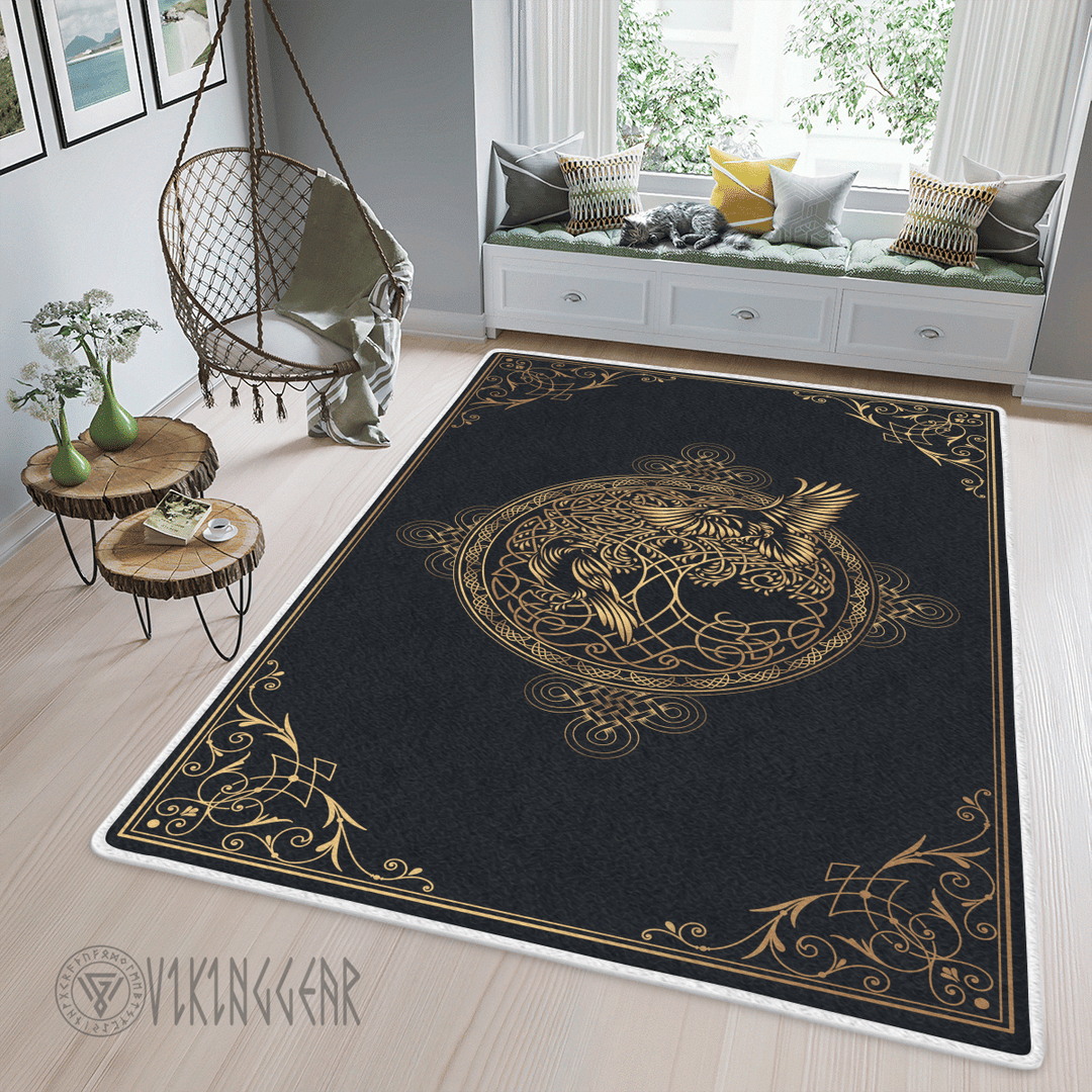 Theonederland - Ravens And Tree Of Life Celtic Art Viking Area Rug