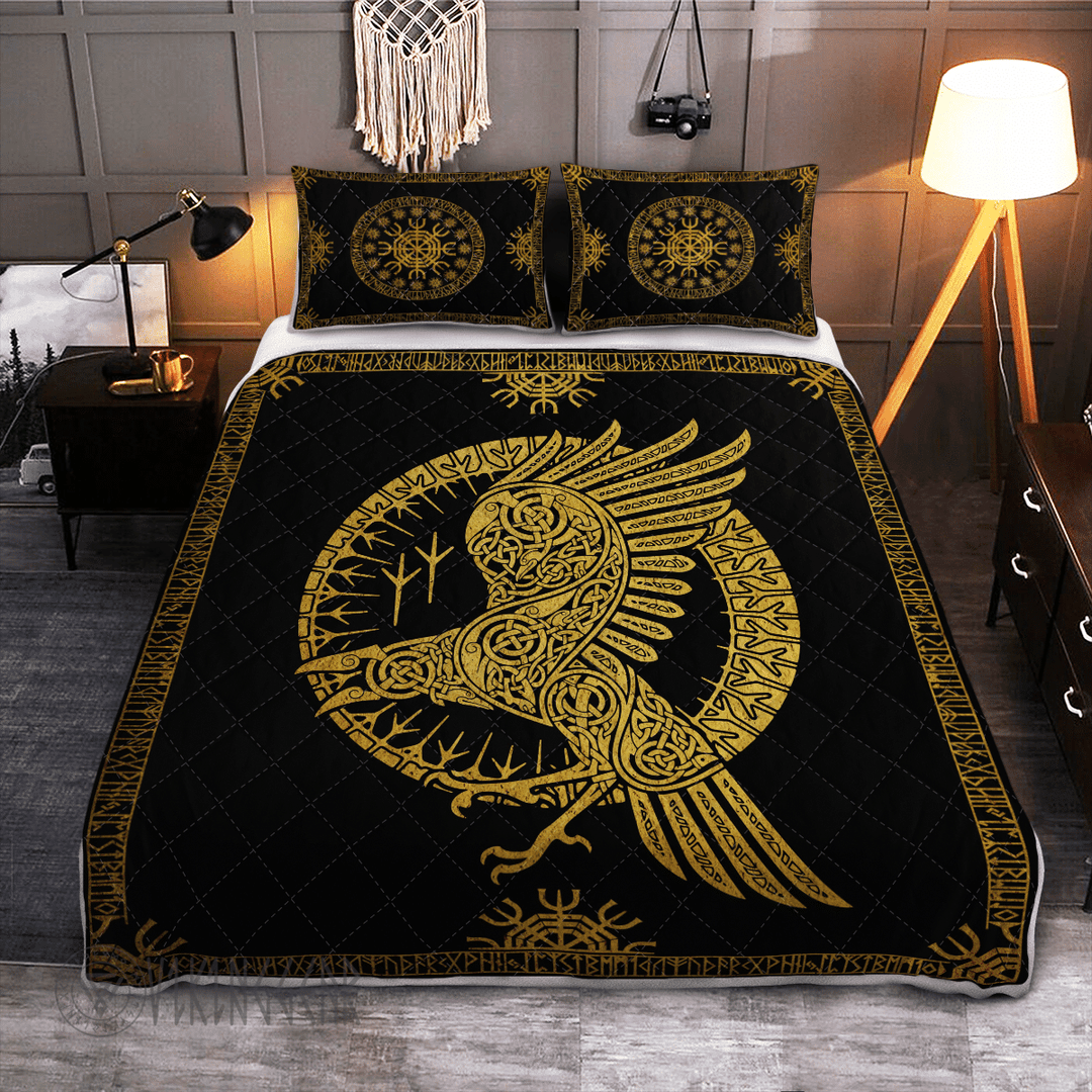 Theonederland - Ravens in Celtic Mythology And Runic Viking Quilt Set