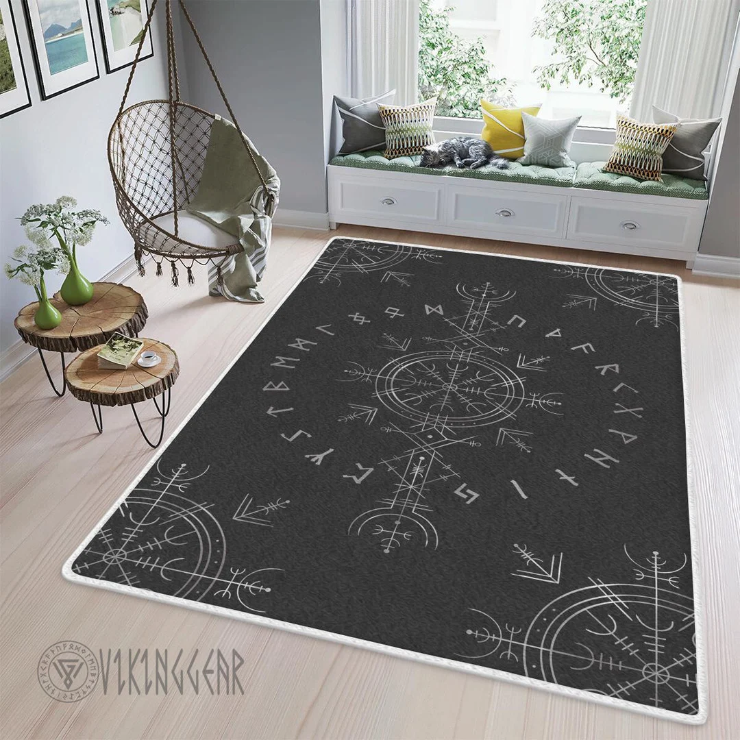 Theonederland - Rune And The Helm Of Awe Silver Viking Area Rug