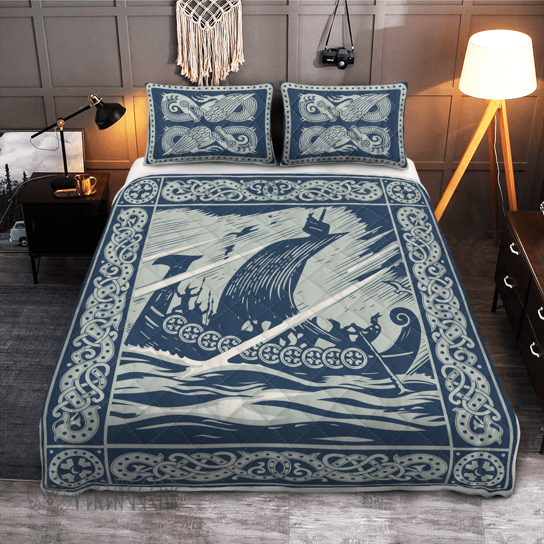 Theonederland - Ship Painting Art Viking Quilt Set