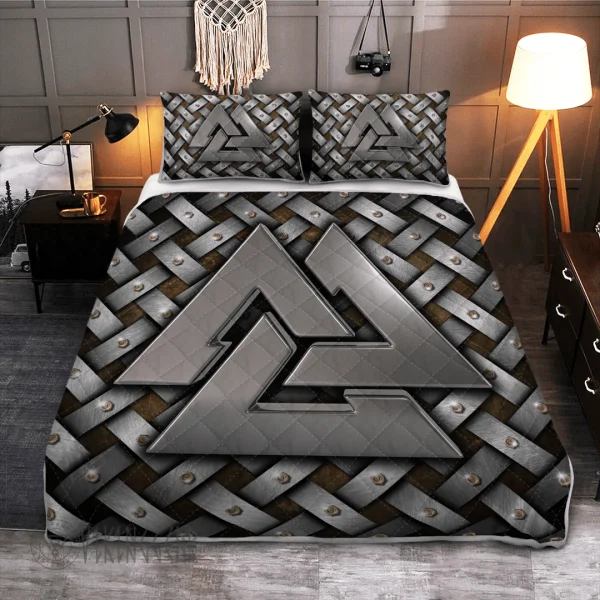 Theonederland - Silver Valknut Symbol Viking Quilt Set - Image 5