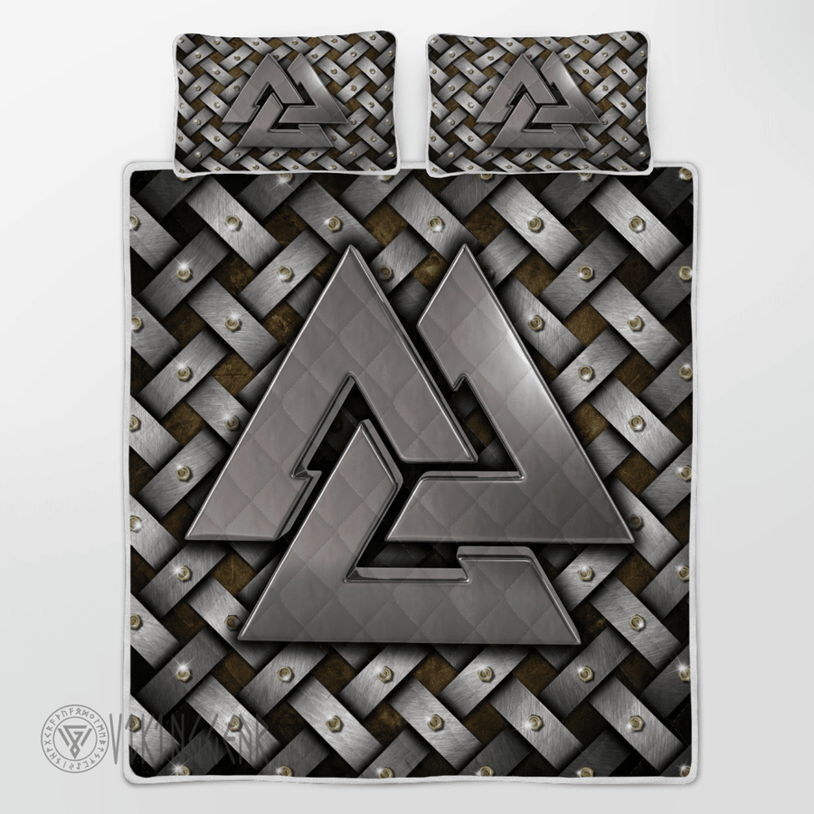 Theonederland - Silver Valknut Symbol Viking Quilt Set - Image 3