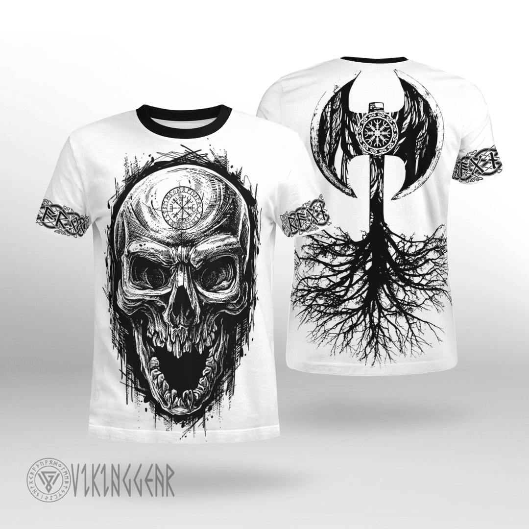 Theonederland - Skull And Axe Root Of Yggdrasil Viking T-shirt