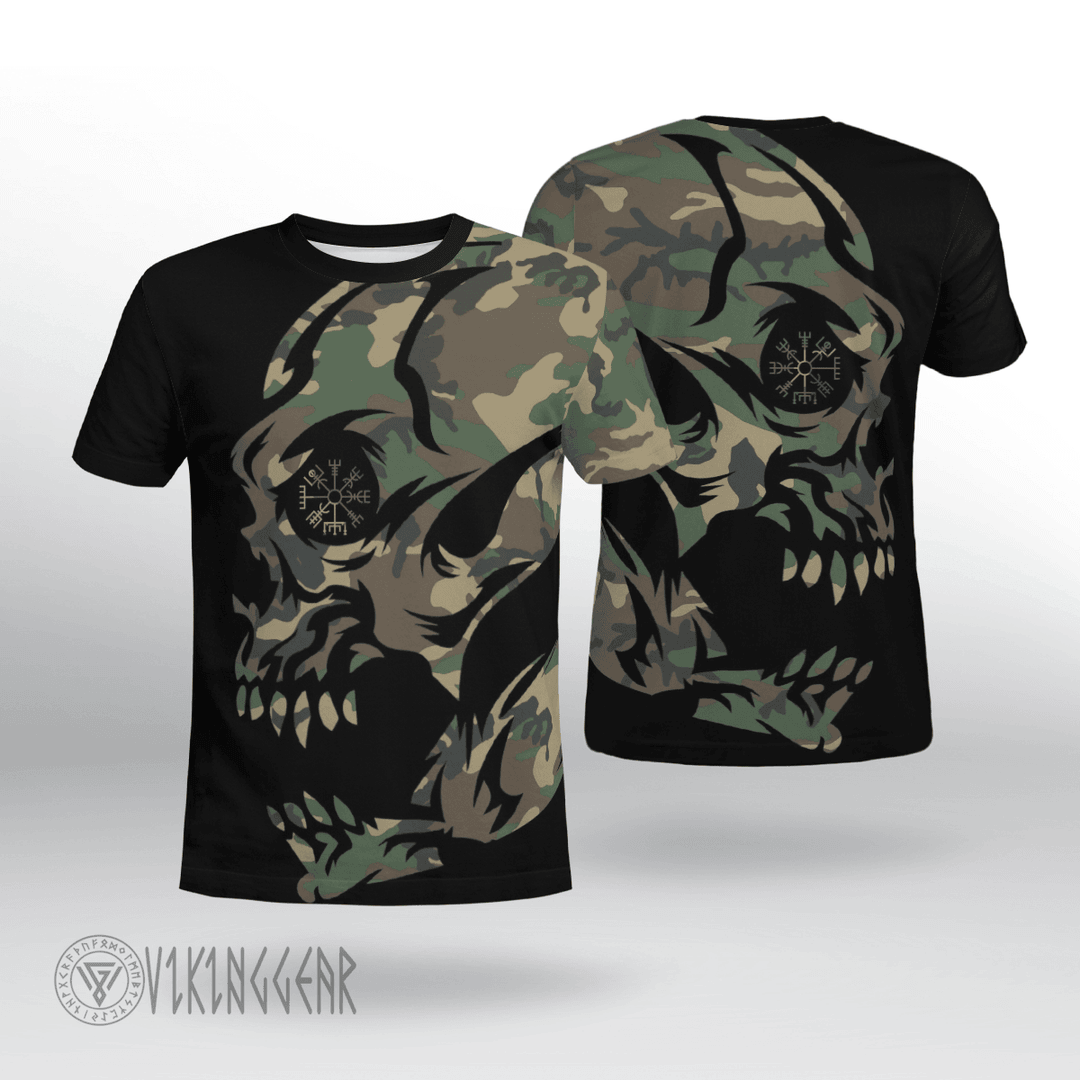 Theonederland - Skull Vegvisir Pattern Camouflage Color Viking T-shirt