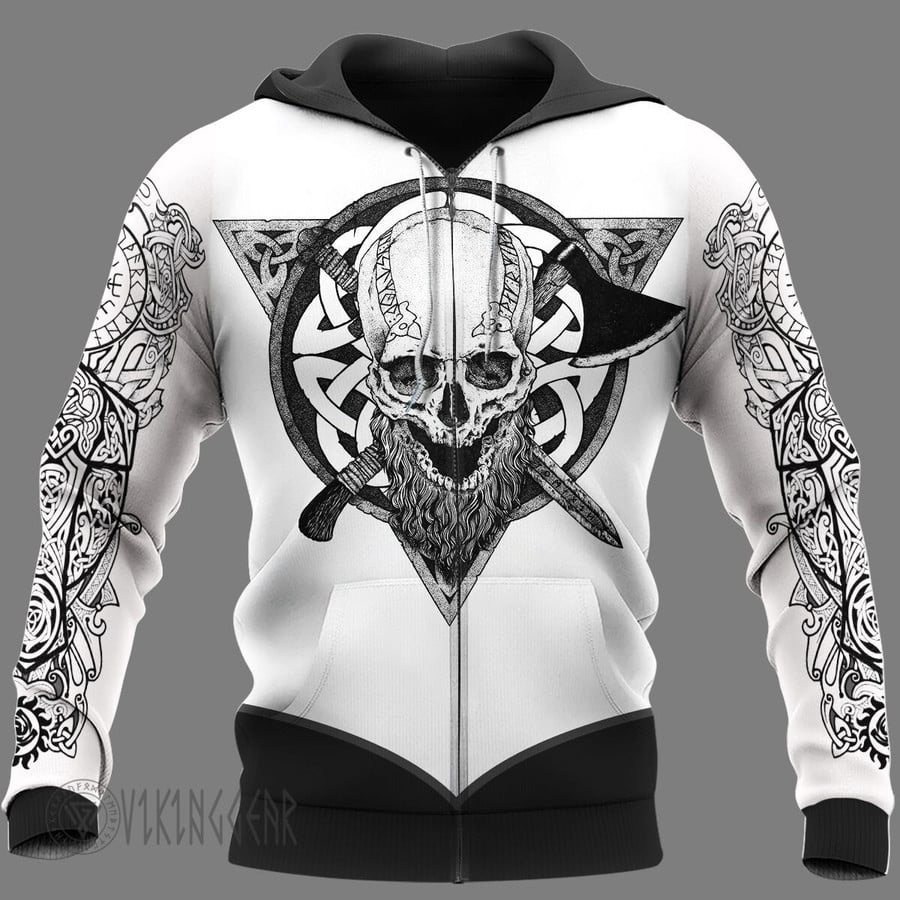 Theonederland - Skull Warrior Norse Symbol Viking Hoodie - Image 3