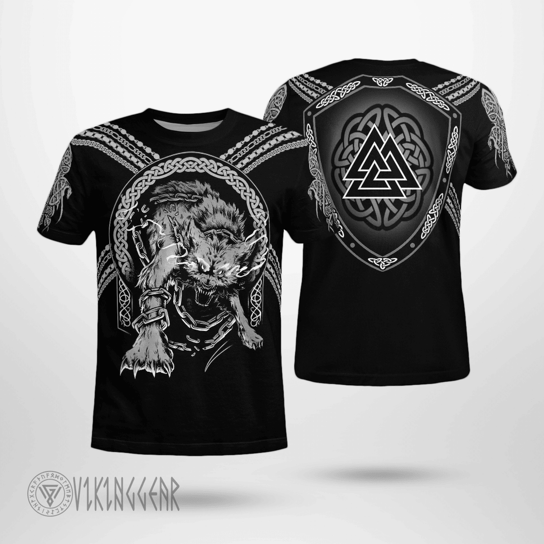 Theonederland - The Binding of Fenrir Valknut Shield Viking T-Shirt