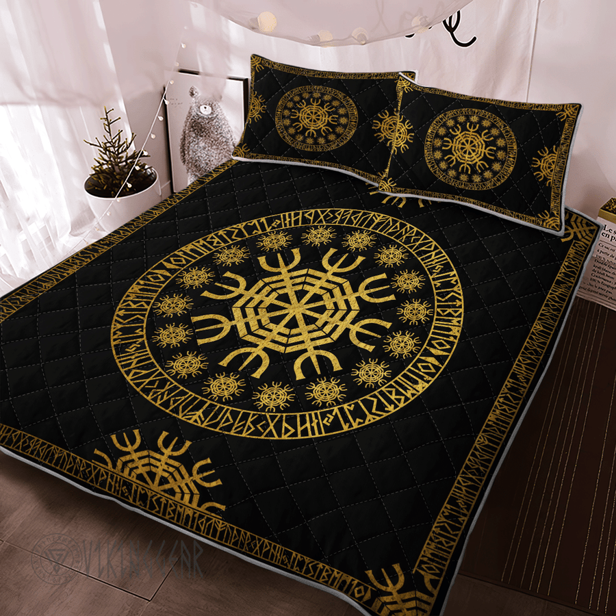 Theonederland - The Helm of Awe Golden Color Viking Quilt Set - Image 2