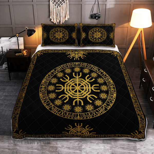 Theonederland - The Helm of Awe Golden Color Viking Quilt Set - Image 5