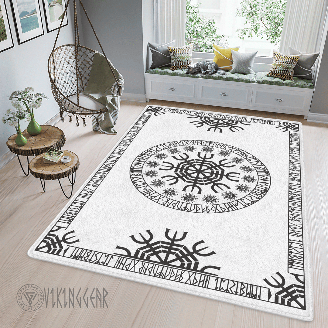 Theonederland - The helm Of Awe Symbol And Rune Viking Area Rug