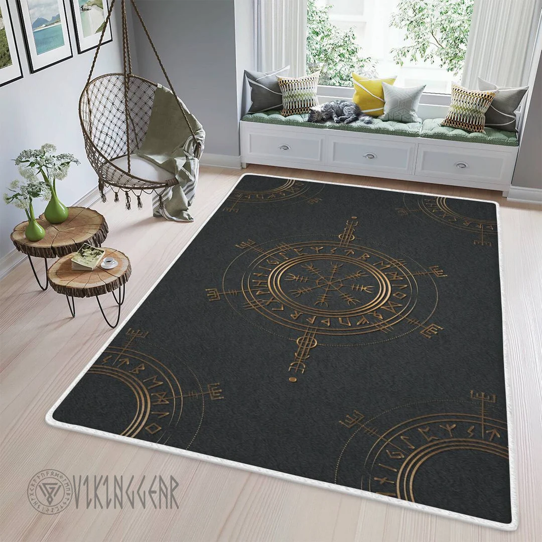 Theonederland - The Helm of Awe Symbol Gold Viking Area Rug