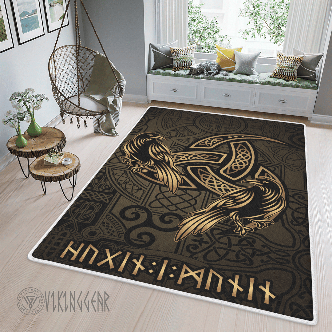 Theonederland - The Triple Horn of Odin Hugin and Munin Viking Area Rug