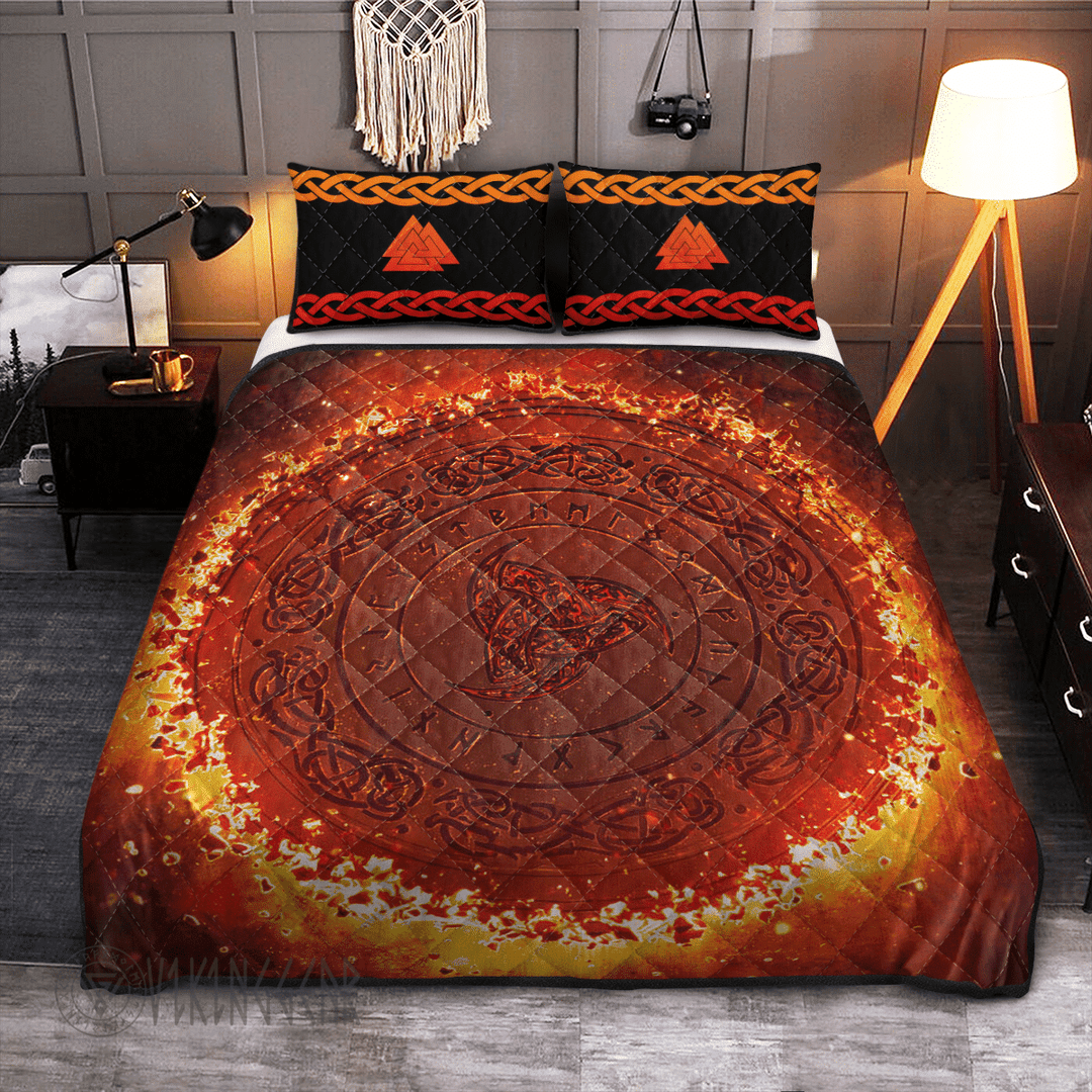 Theonederland - The Triple Horn Of Odin In The Fire Viking Quilt Set