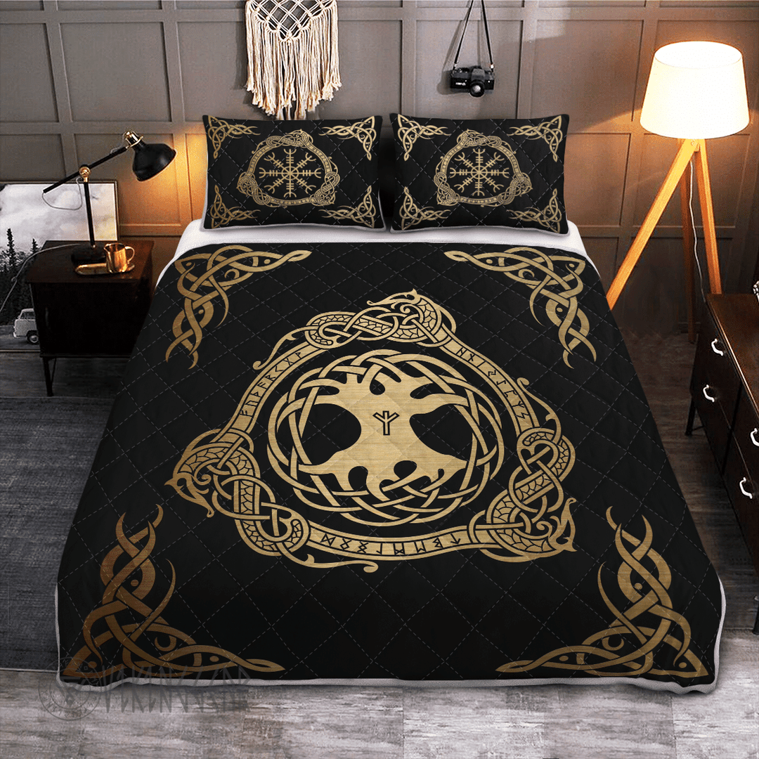 Theonederland - Tree Yggdrasil And Vegvisir Viking Quilt Set