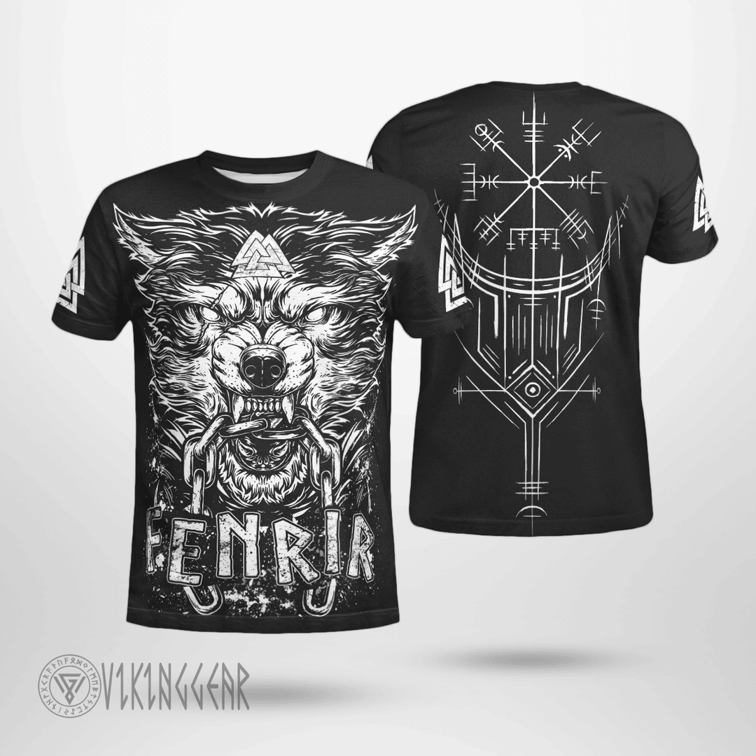 Theonederland - Valknut Fenrir Vegvisir Viking T-Shirt
