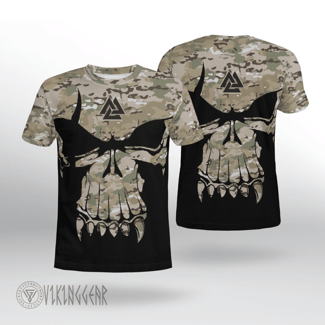 Theonederland - Valknut Skull With Camo Viking T-shirt