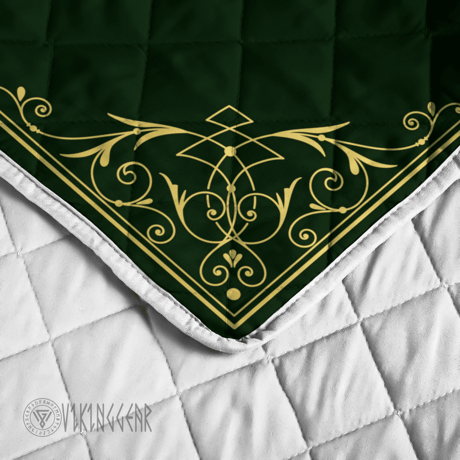 Theonederland - Vegvisir And Rune Golden Design Viking Quilt Set - Image 4