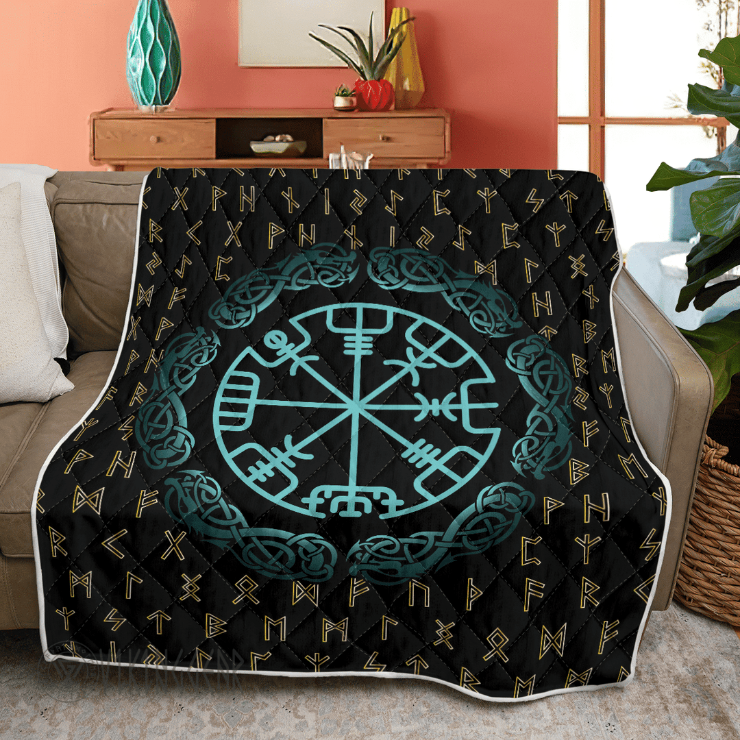 Theonederland - Vegvisir And Runic Viking - Viking Quilt
