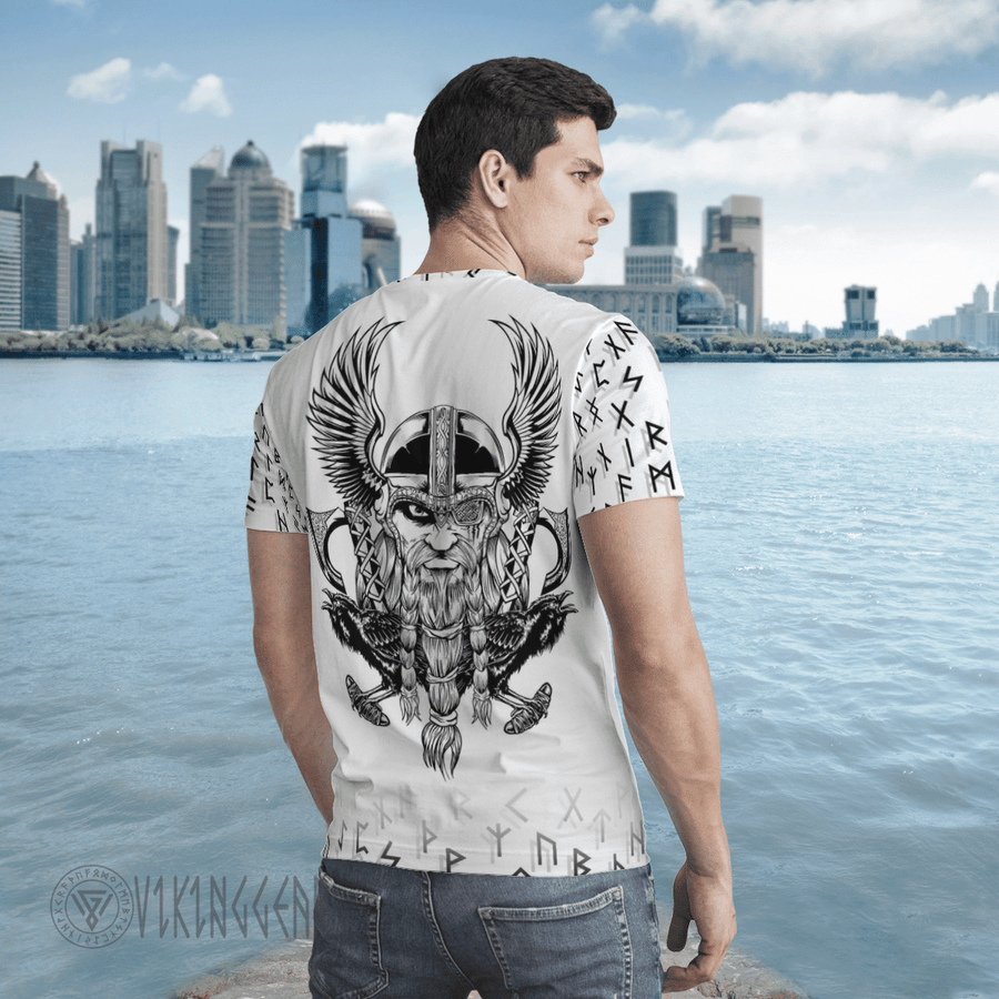 Theonederland - Vegvisir Bear And Odin With Raven Viking T-shirt - Image 3