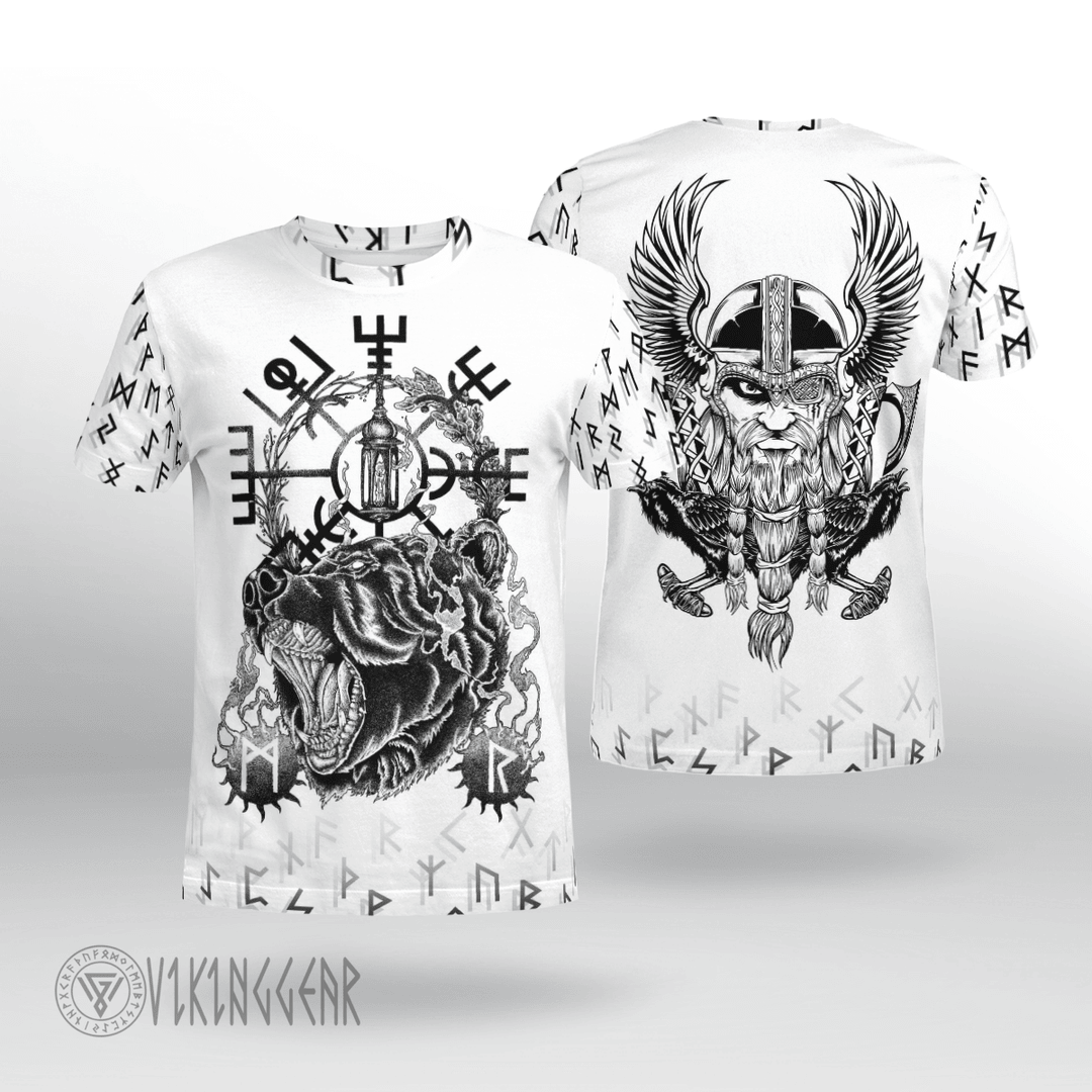 Theonederland - Vegvisir Bear And Odin With Raven Viking T-shirt
