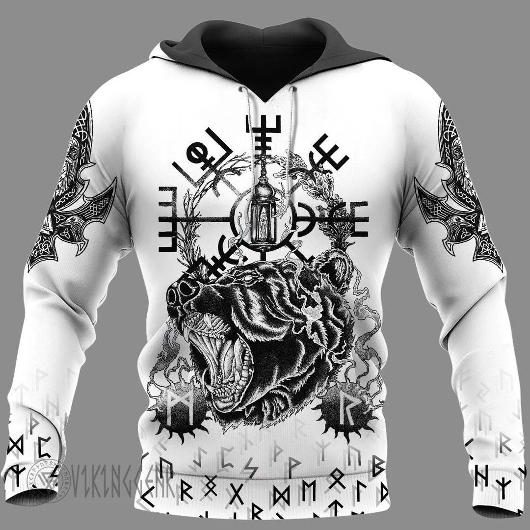 Theonederland - Vegvisir Bear Odin Raven Viking Hoodie