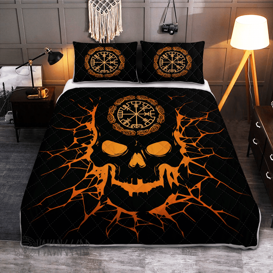 Theonederland - Vegvisir Skull On Lava Viking Quilt Set