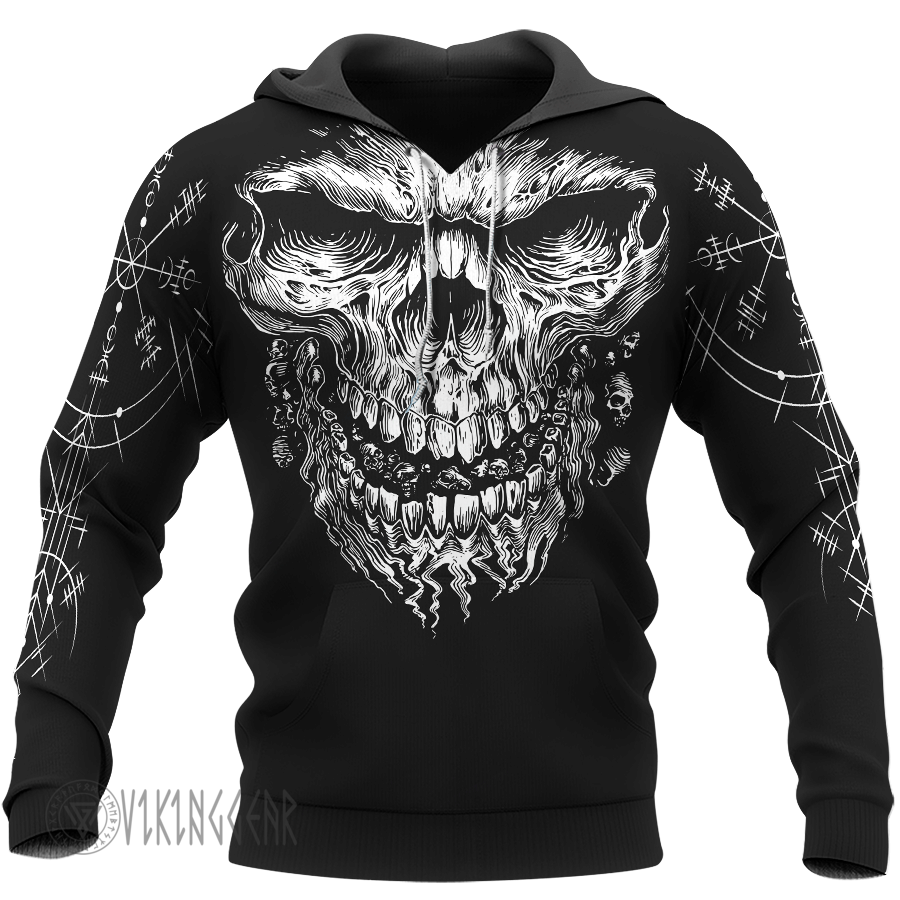 Theonederland - Vegvisir Skull Viking Hoodie For Men