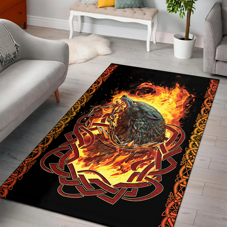 Theonederland - Viking Area Rug Design with a Fiery Wolf