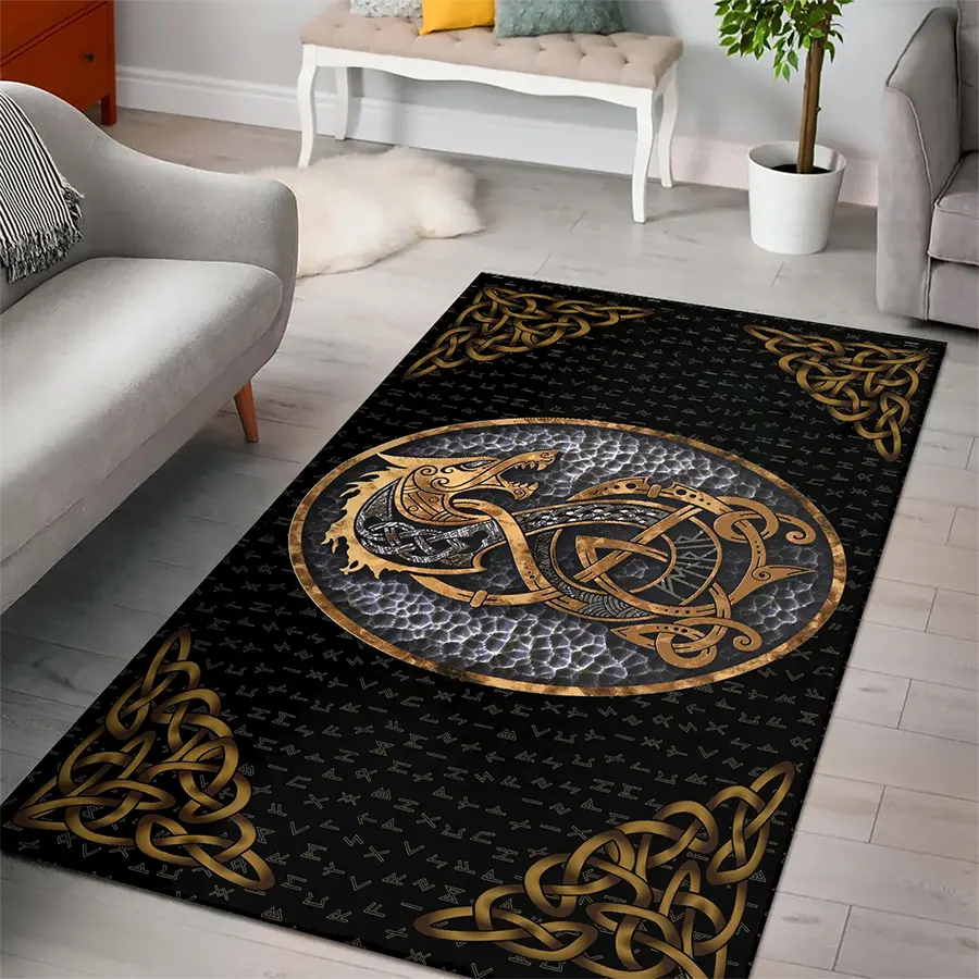 Theonederland - Viking Area Rug – Fenrir Rune Norse Wolf Design Fierce Spirit