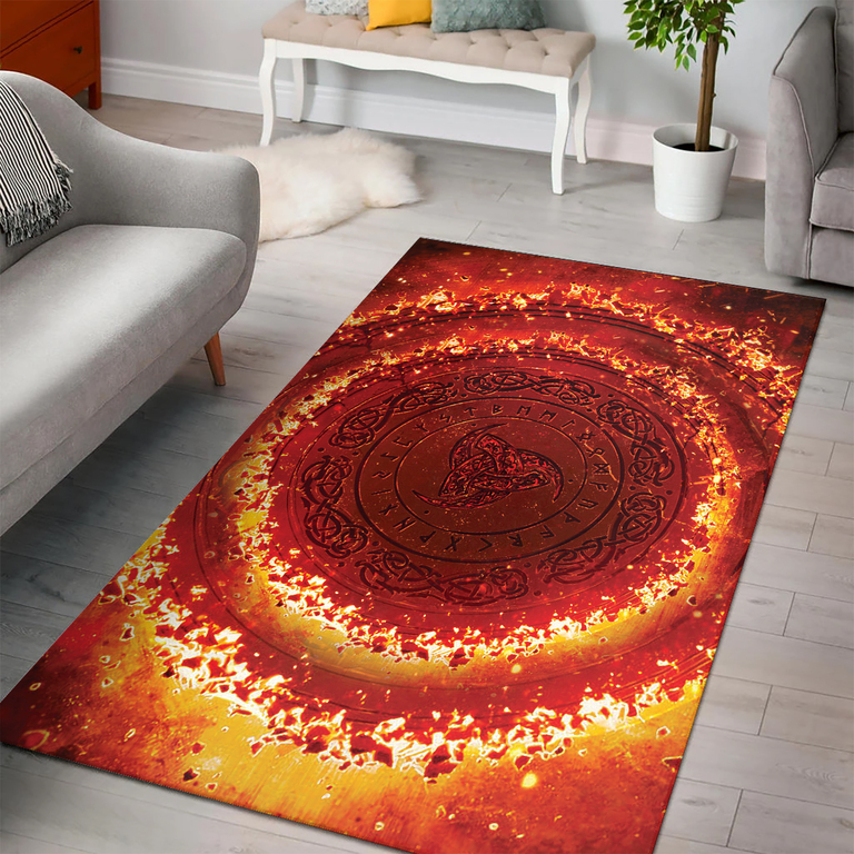 Theonederland - Viking Area Rug Flaming The Triple Horn of Odin's Glory