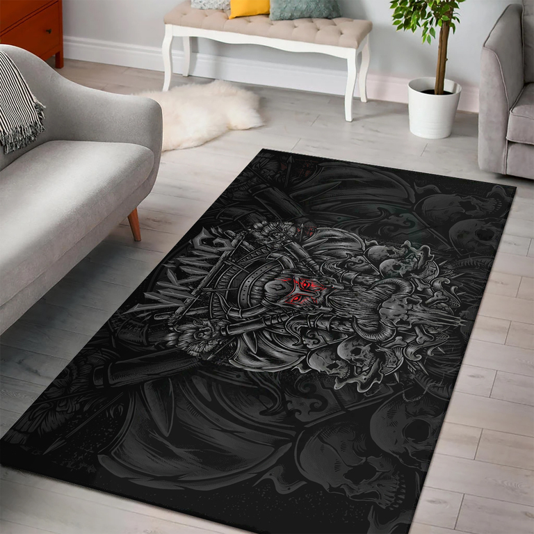 Theonederland - Viking Area Rug Norse Skull Warrior And Rune