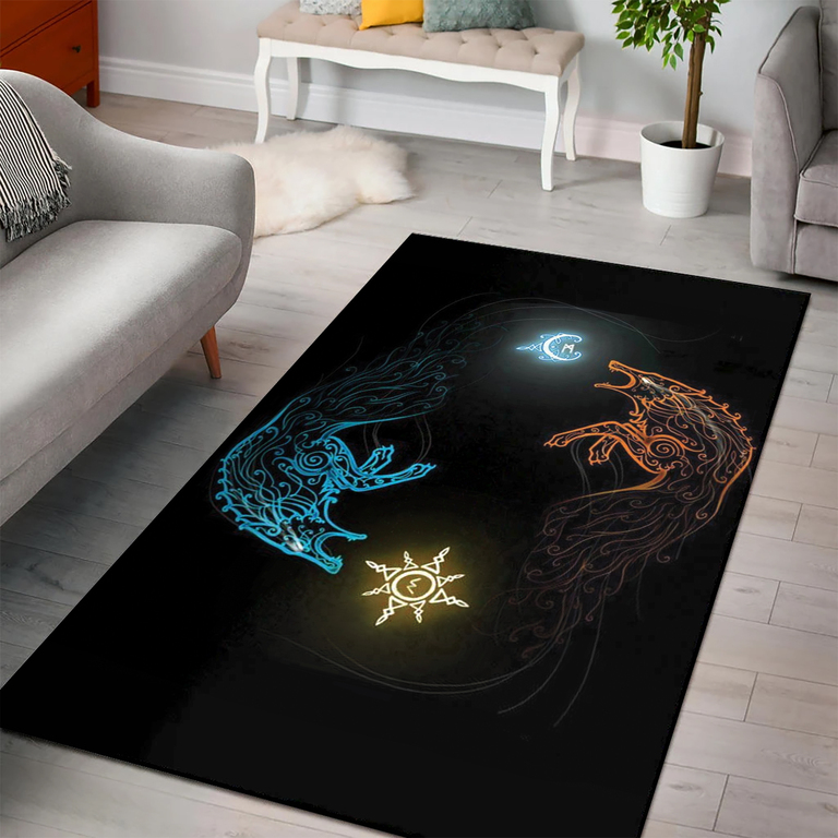 Theonederland - Viking Area Rug Norse Wolves Chasing the Moon-Sun