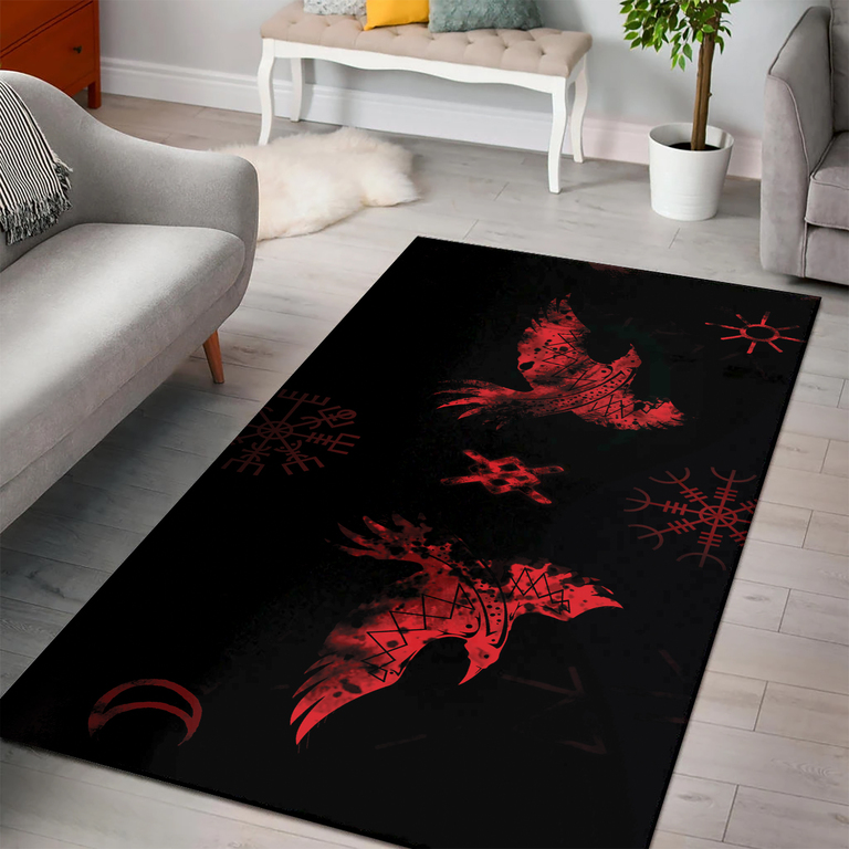 Theonederland - Viking Area Rug Raven And Vegvisir Red